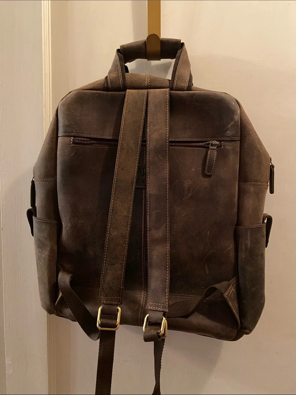 LUXEORIA Multi Pocket Bafallo Leather Laptop Utility Backpack Brown